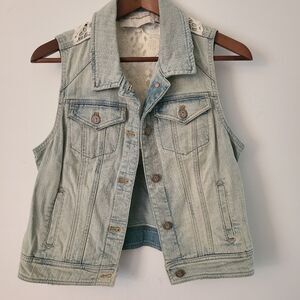 Pilcro and the Letterpress Sz Small Jean jacket Vest Lace Back